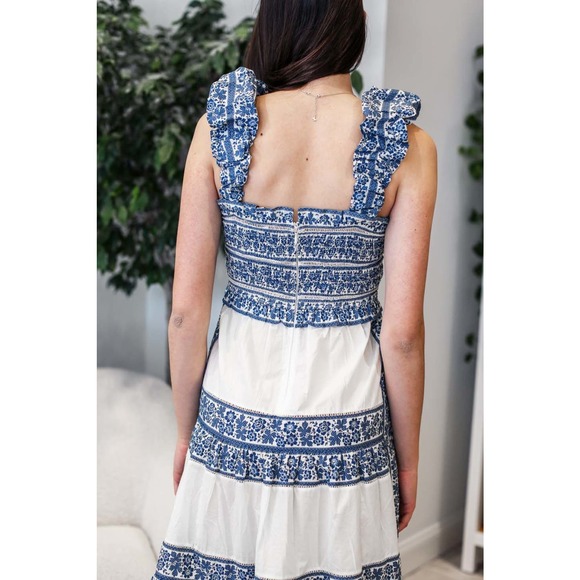 SEA New York Smocked Cream and Navy Dress - Picture 7 of 11